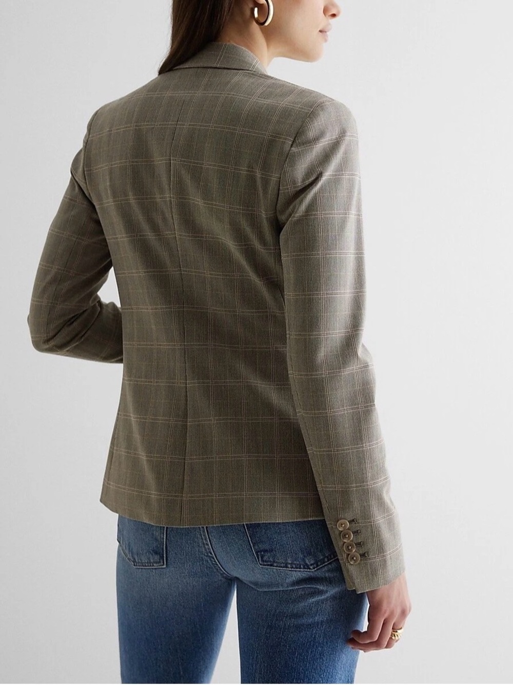 Express Plaid Boyfriend Blazer Jacket Size Medium NWT Neutral Tan Olive - Picture 4 of 8